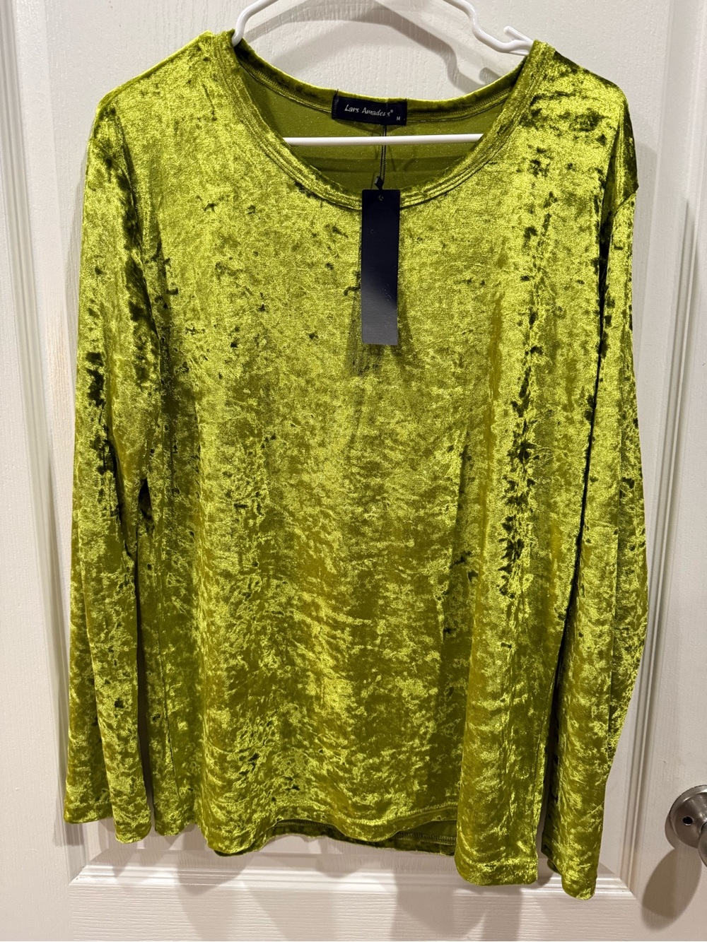 Luxe Crushed Velvet Long-Sleeve Tee in Chartreuse by Lars Amadeus